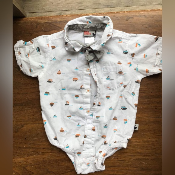 3pc NWOT 6-9month brown pants +2 collar button up match onesies w/attach bow tie - Picture 12 of 12